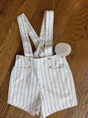 Peppa London Kids Striped Suspender One-Piece Shorts in Light Blue